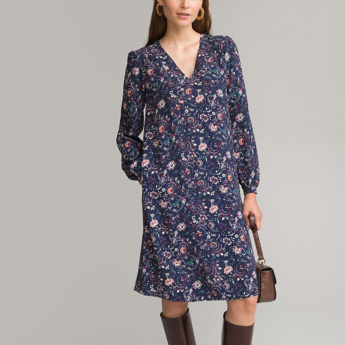 Robe évasée, imprimé floral, mi-longue