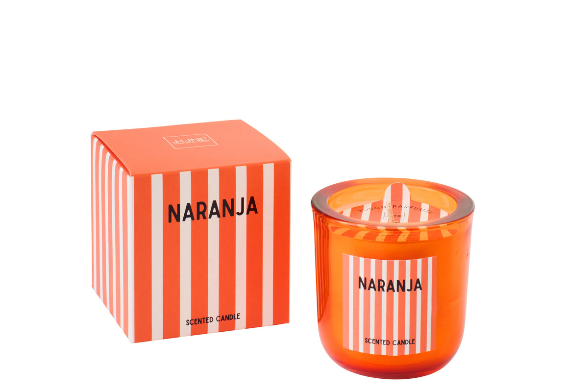 J-Line geurkaars Naranja - Mandarin Moments - glas - oranje - small