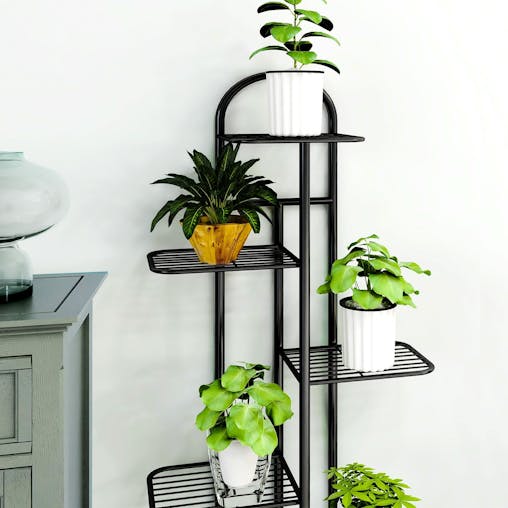 SOGA 2-Pack 8-Tier 9-Pot Black Metal Plant Stand Flowerpot Display Shelf Rack