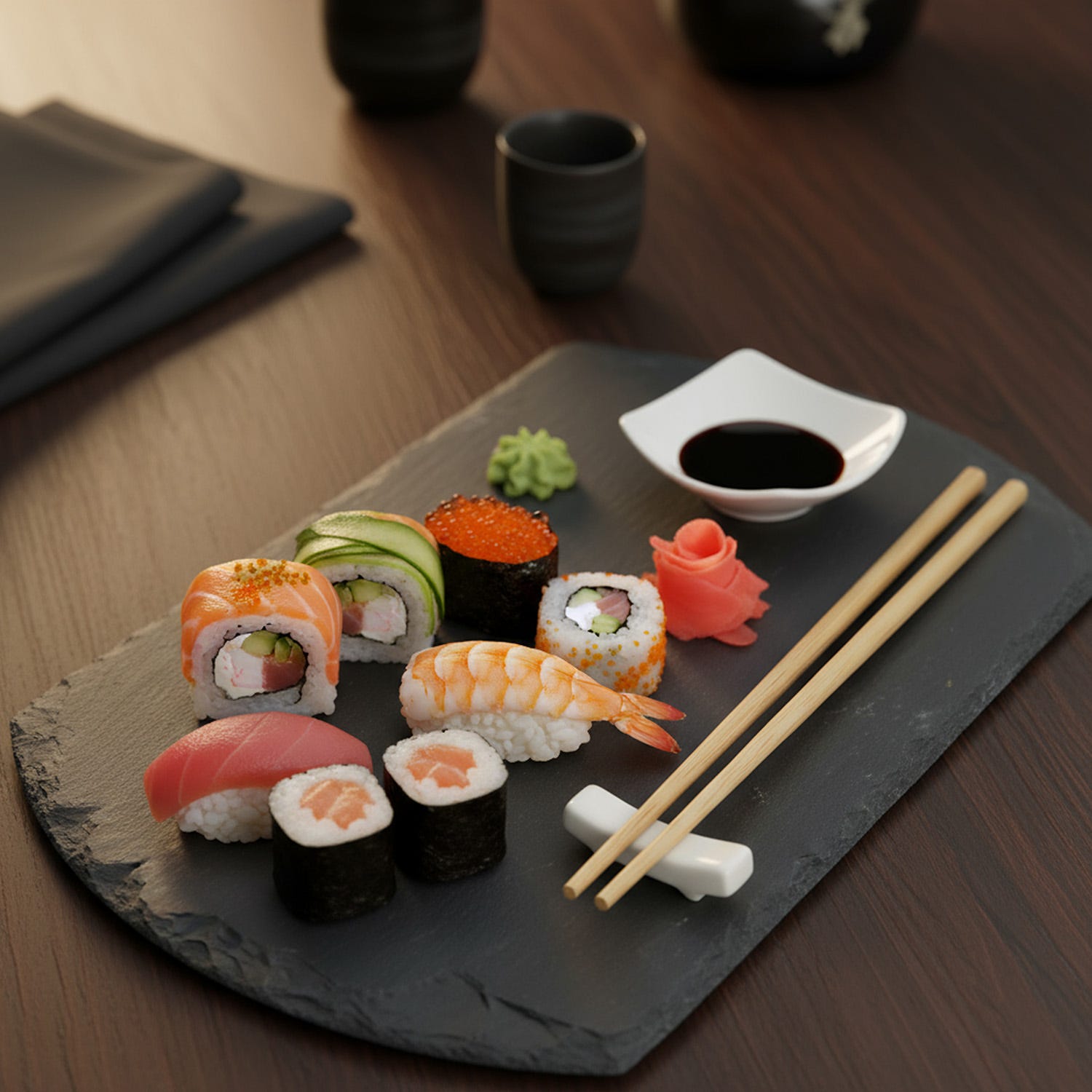 Set sushi 4 pezzi con vassoio in ardesia