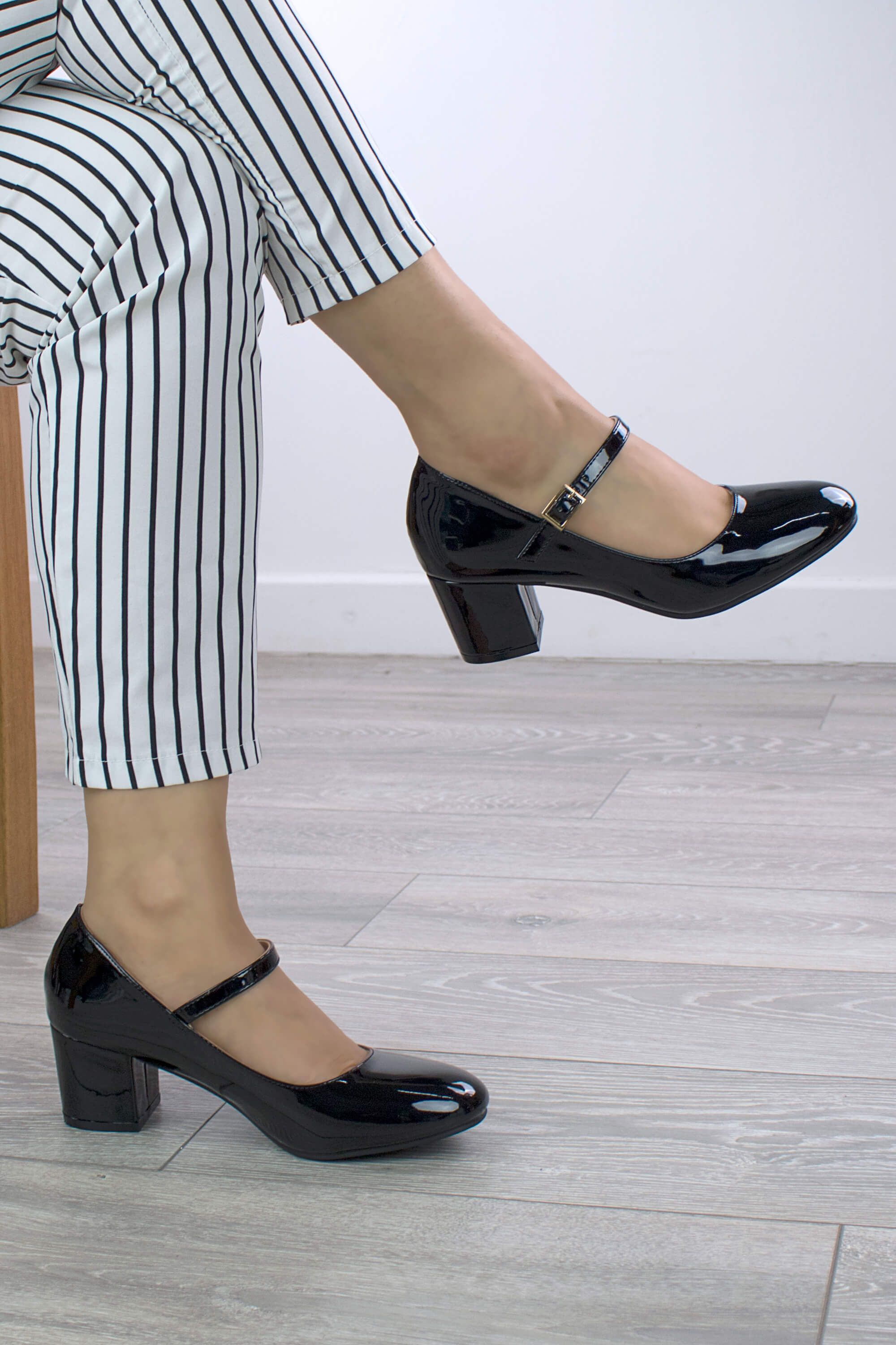 AJVANI Mid Block Heel Mary Jane Comfort Court Shoes