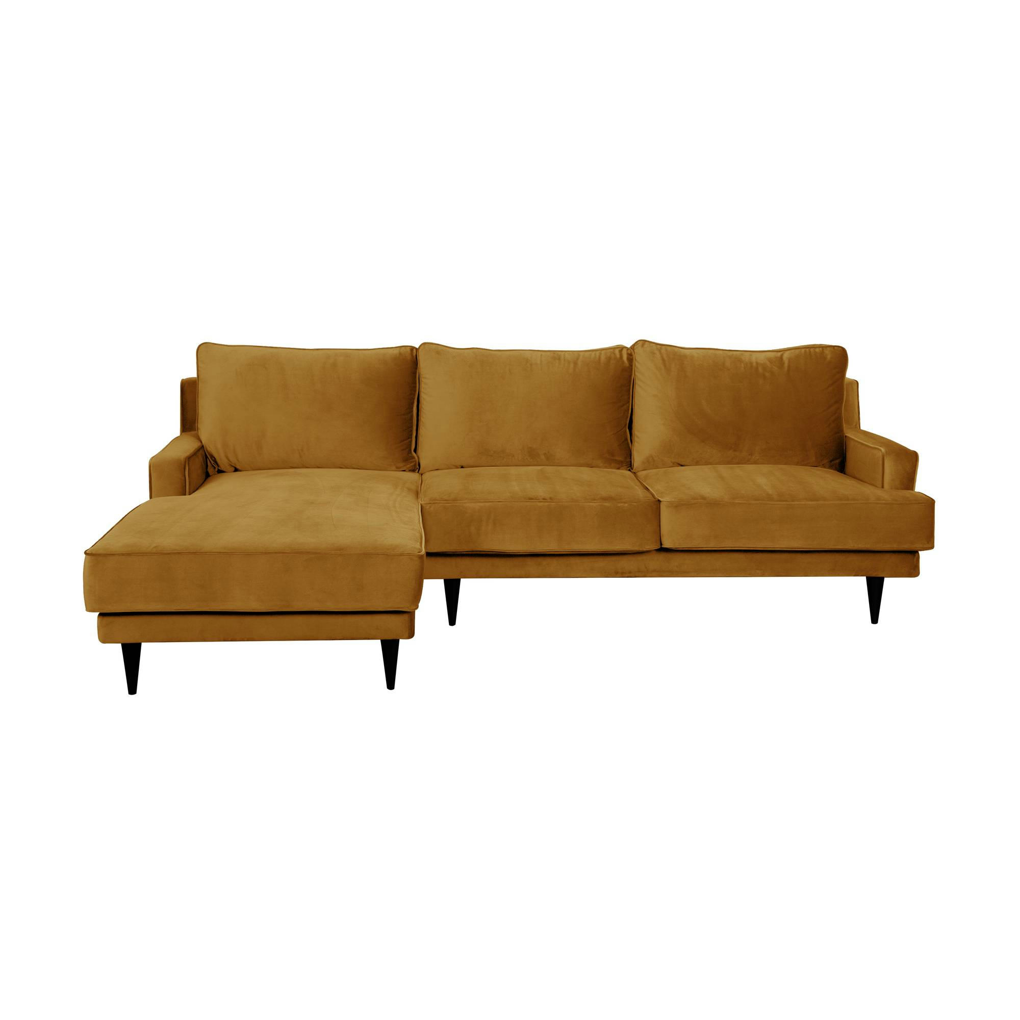 OSCAR - Canapé d'angle en tissu velours Canapé angle gauche jaune mordoré