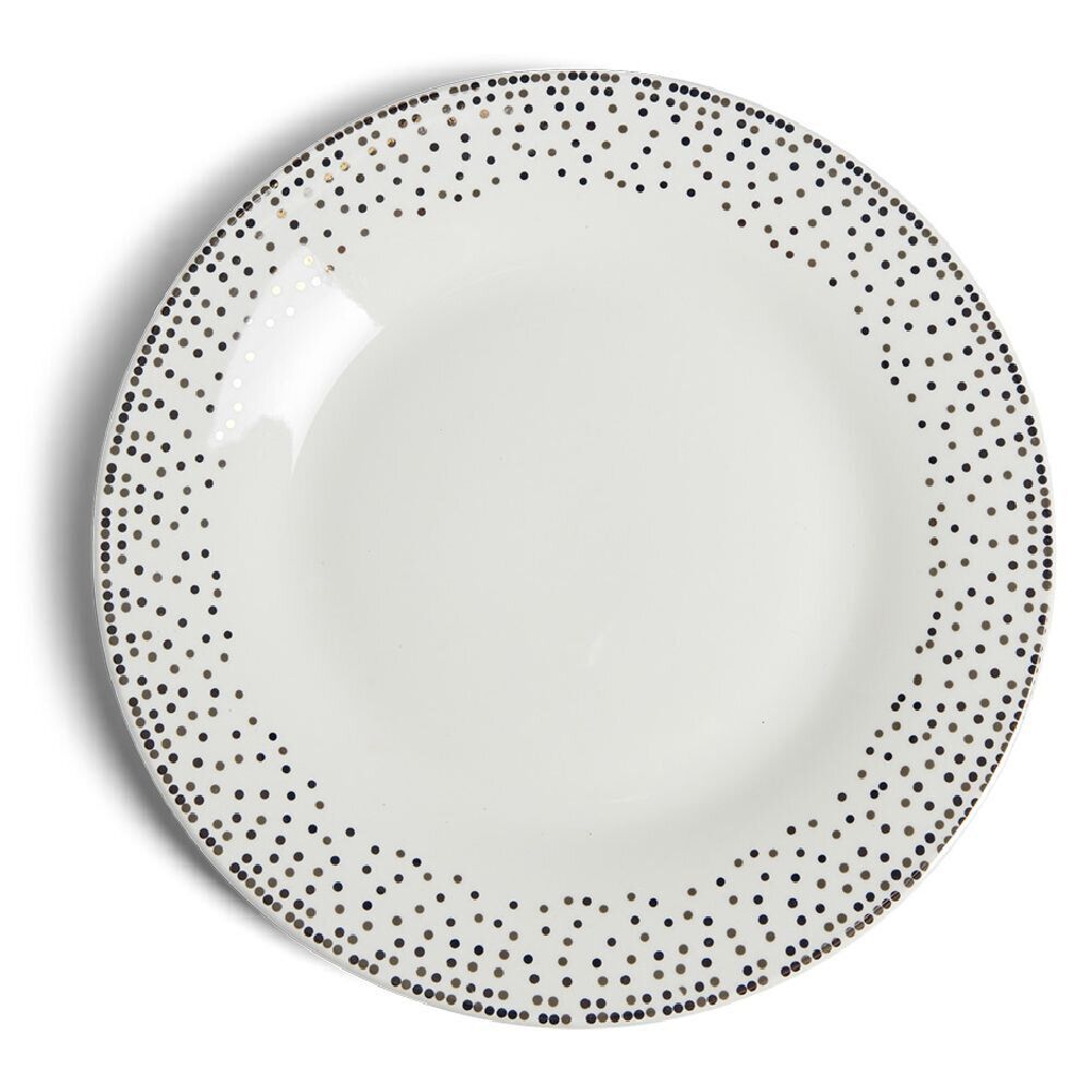 Assiette à dessert ronde Ø19cm porcelaine pois blanc et doré