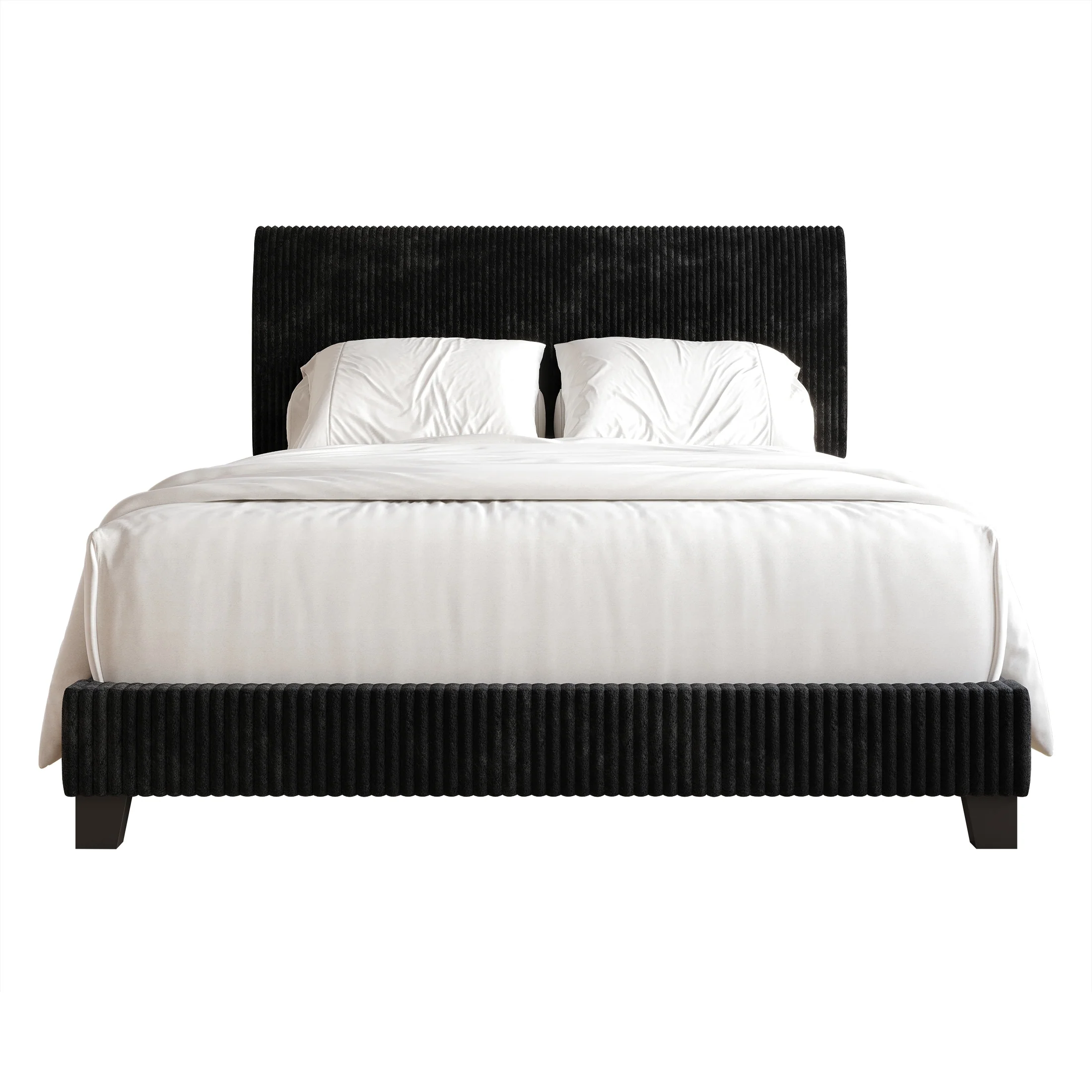CraftPorch Corduroy 4-pieces Mid-Century Modern Black Bed with Dark Grey Furniture Bedroom Set