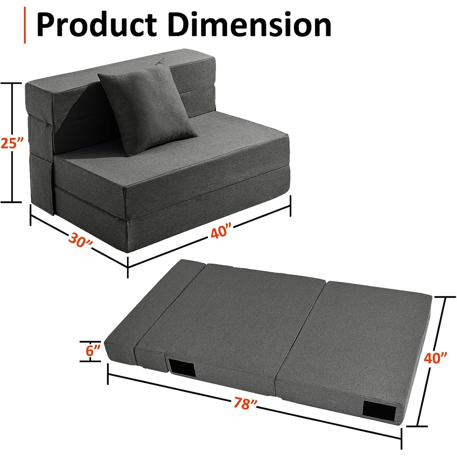 Twin Size 4-in-1 Folding Sofa Bed - Convertible Sleeper Chair with Memory Foam & Washable Cover for Small Spaces
