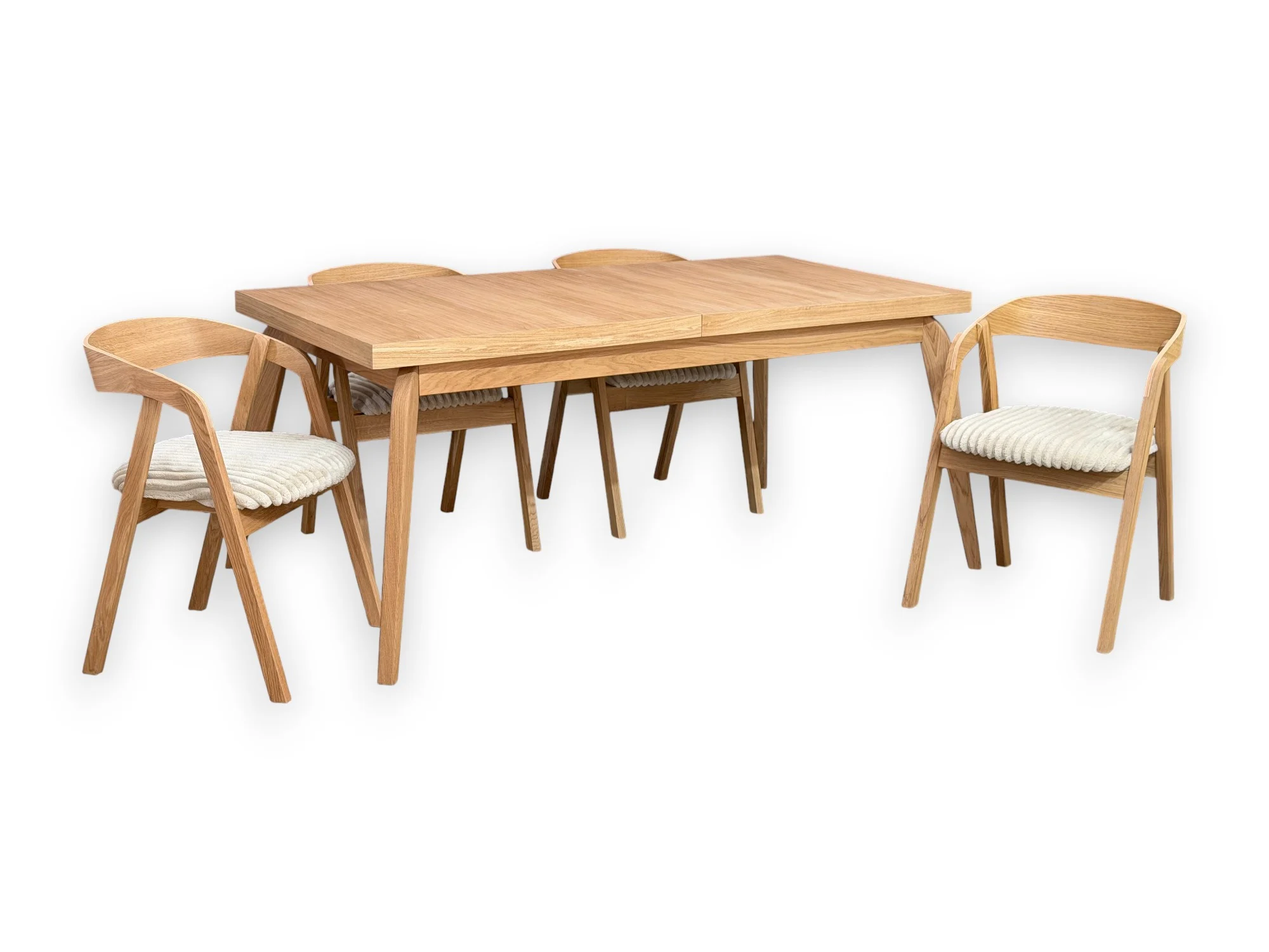 Zestaw Stół Okrągły Fornirowany 120/220cm   4 krzesła dębowe sztaplowane