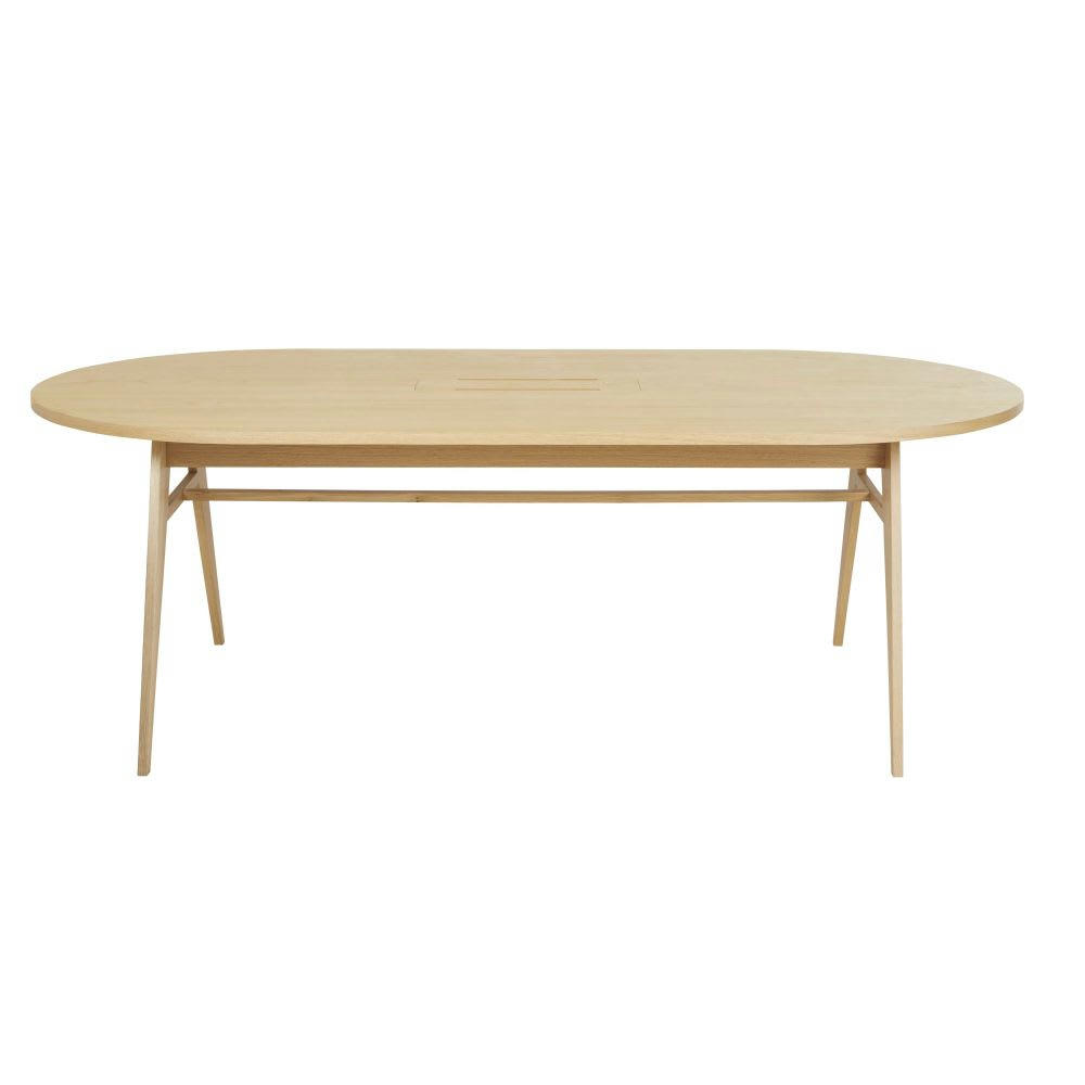 Eko Business - Table de réunion professionnelle ovale en bois de chêne beige 6/8 personnes L220