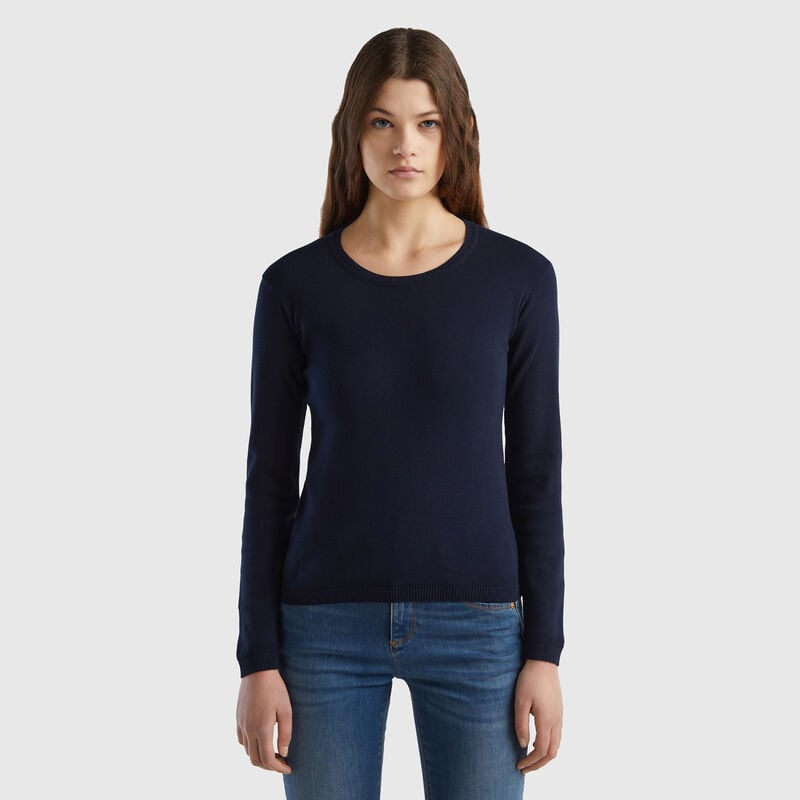 Crew neck sweater in pure cotton
