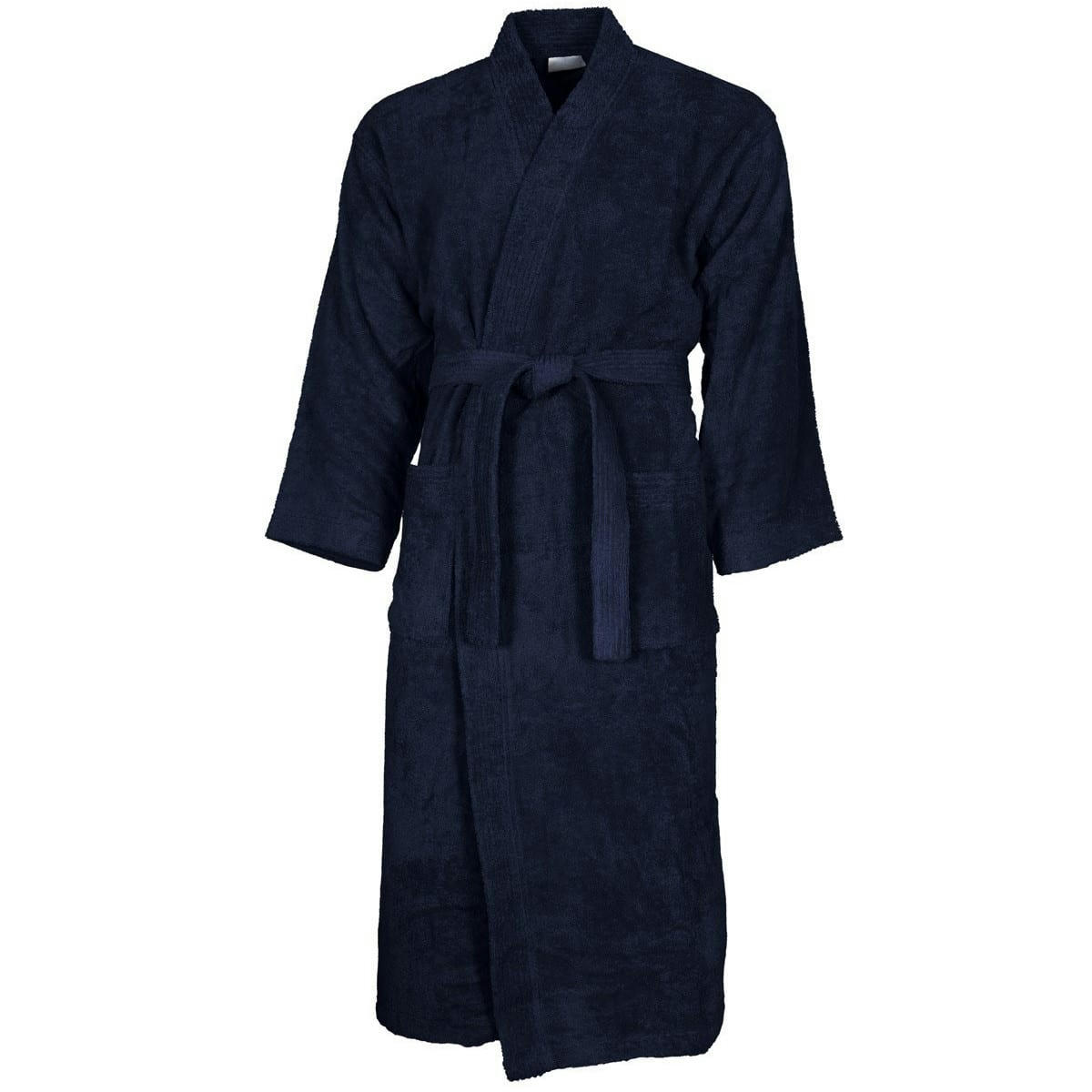 LUXURY - Peignoir col kimono en coton  Bleu Nuit L