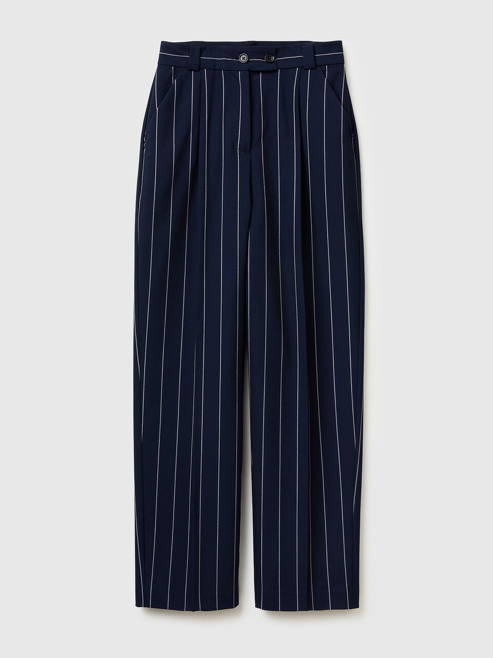 Carrot-fit pinstriped trousers