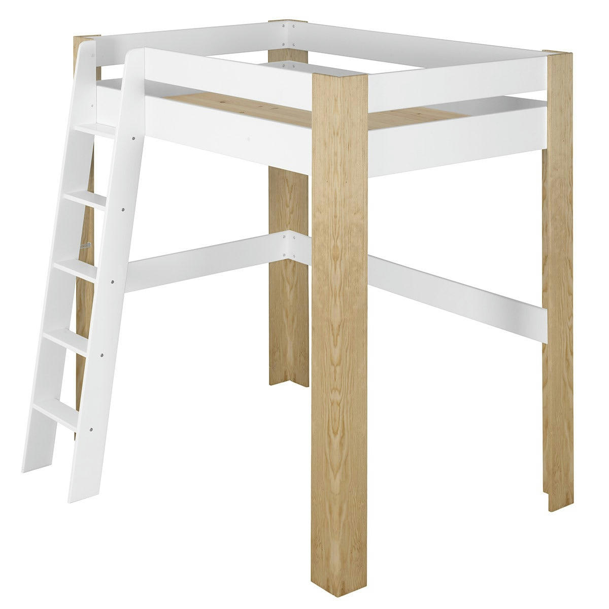ALI - Lit mezzanine 90x190 cm bois massif blanc et bois