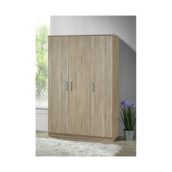 Armoire BARTIN 3 portesChene clair et grisPenderie et étagères
