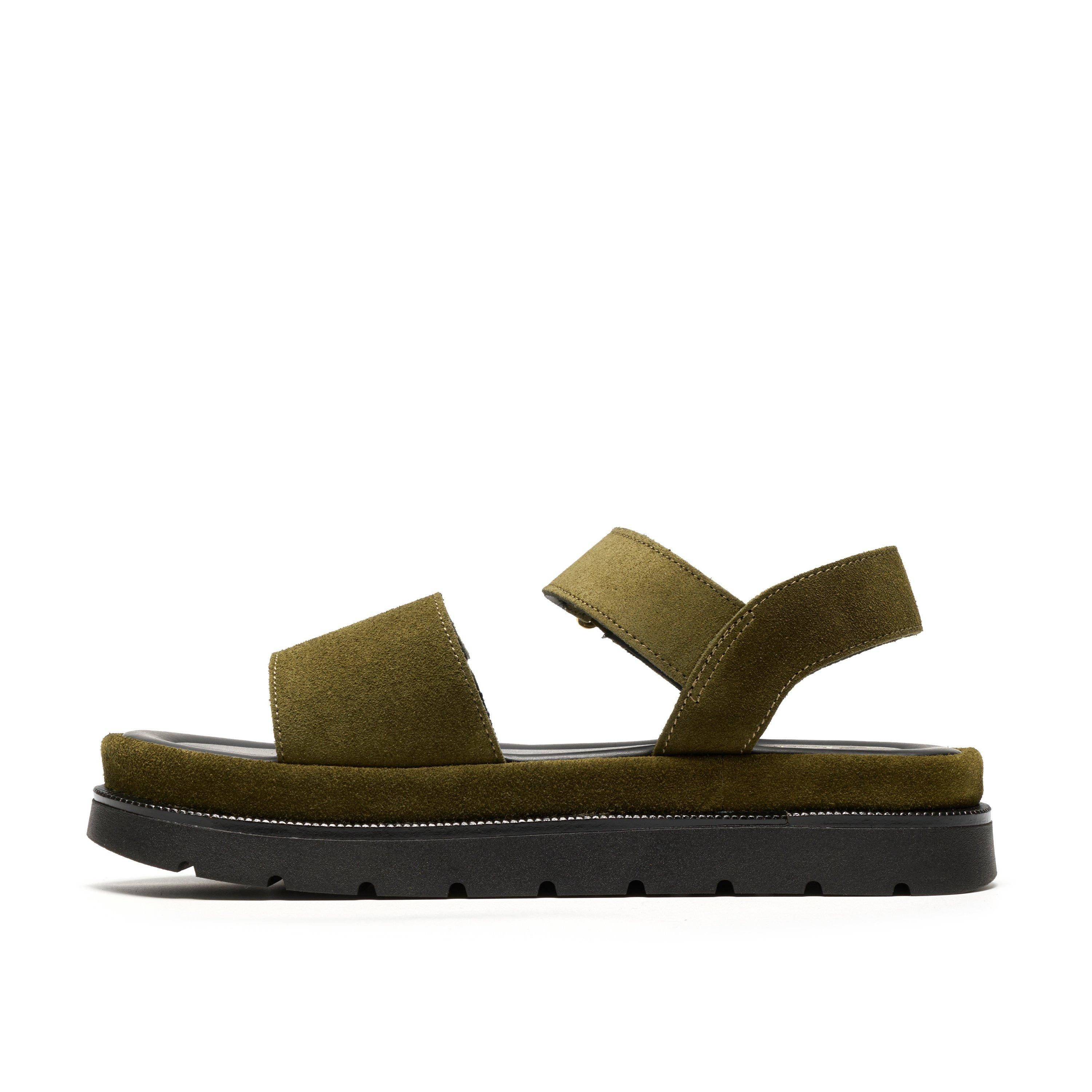 Clarks Sorella Strap Olive Suede Flat Sandals,Flatforms