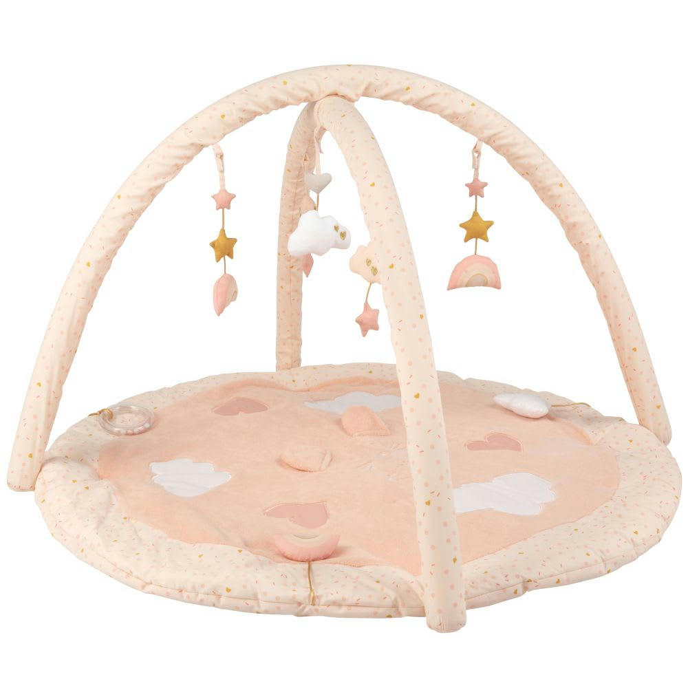 LOU - Tapis d'éveil bébé rond en coton rose et doré D90