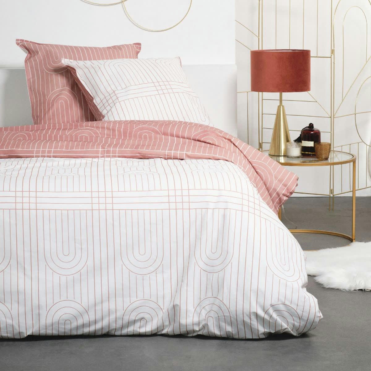 - Parure de lit en Coton Rose 240x220 cm