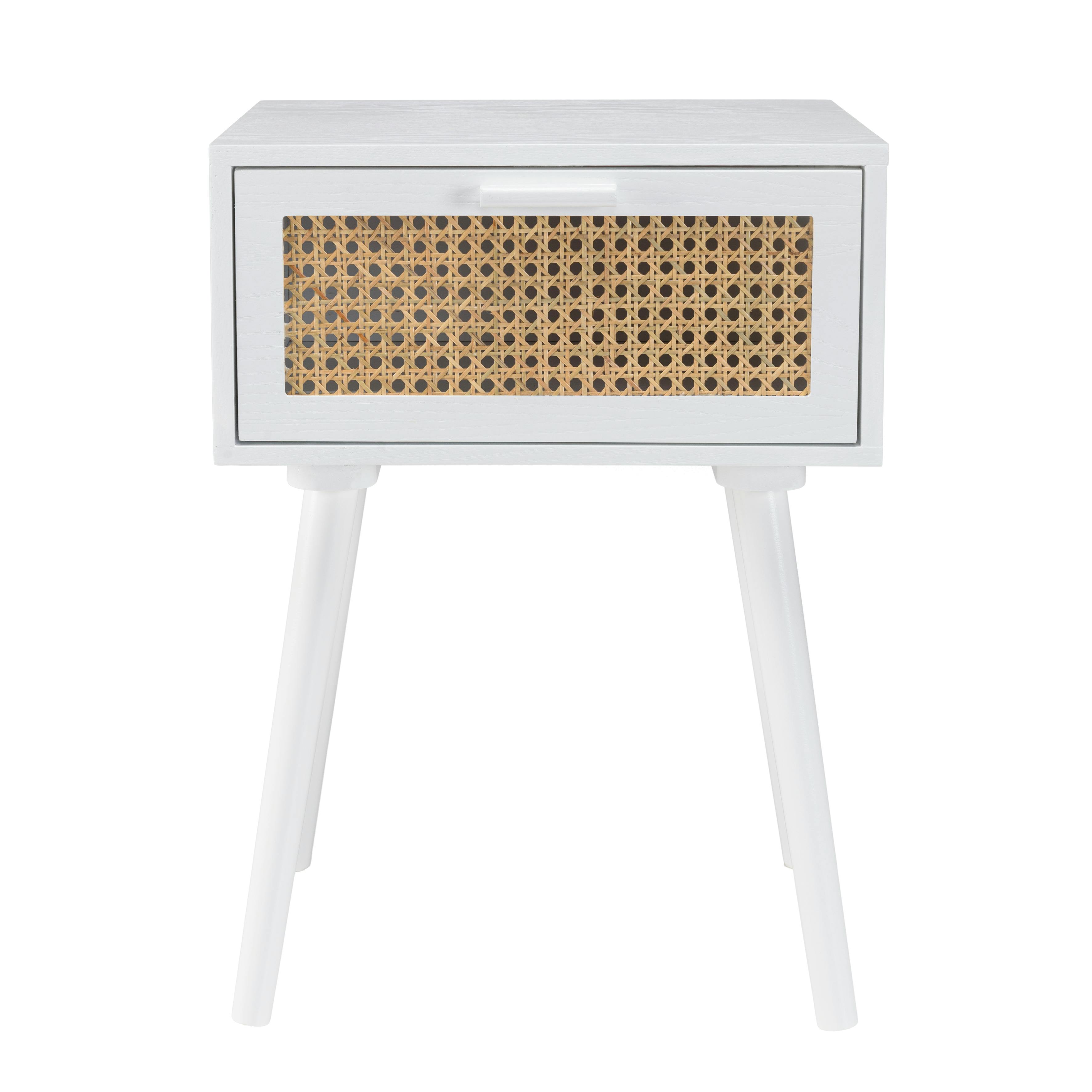 Table de chevet bois blanc 1 tiroir cannage naturel CALVIA