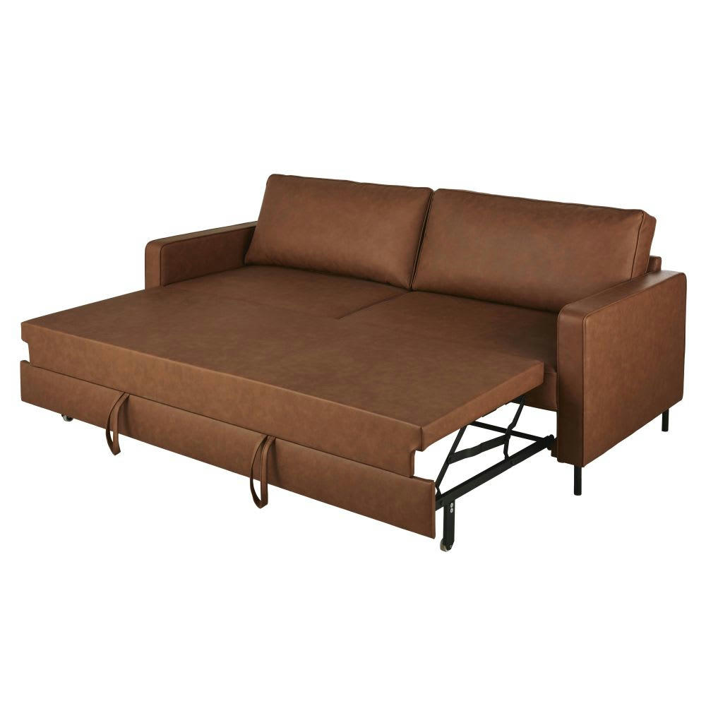 Habel - Canapé convertible 3 places en textile enduit marron