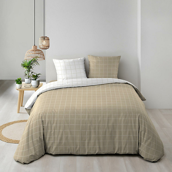 Housse de couette réversible 240 x 220 cm   2 taiesCADRIA 100% coton 57 fils