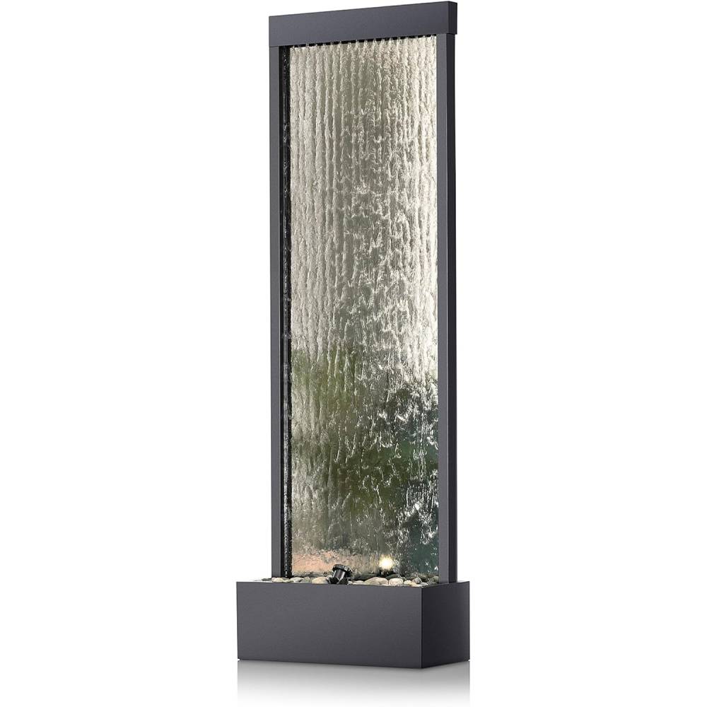 Alpine Mirror Waterfall Fountain with Stones & Lights, 72, Indoor/Outdoor Zen Decor
