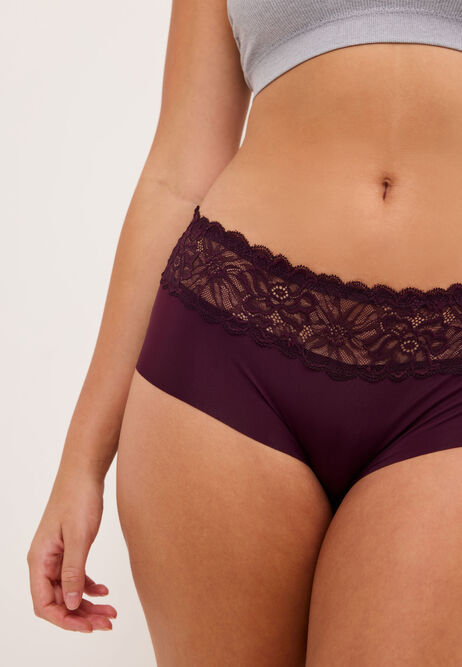 Womens 3pk Burgundy Lace Trim Shorts Briefs