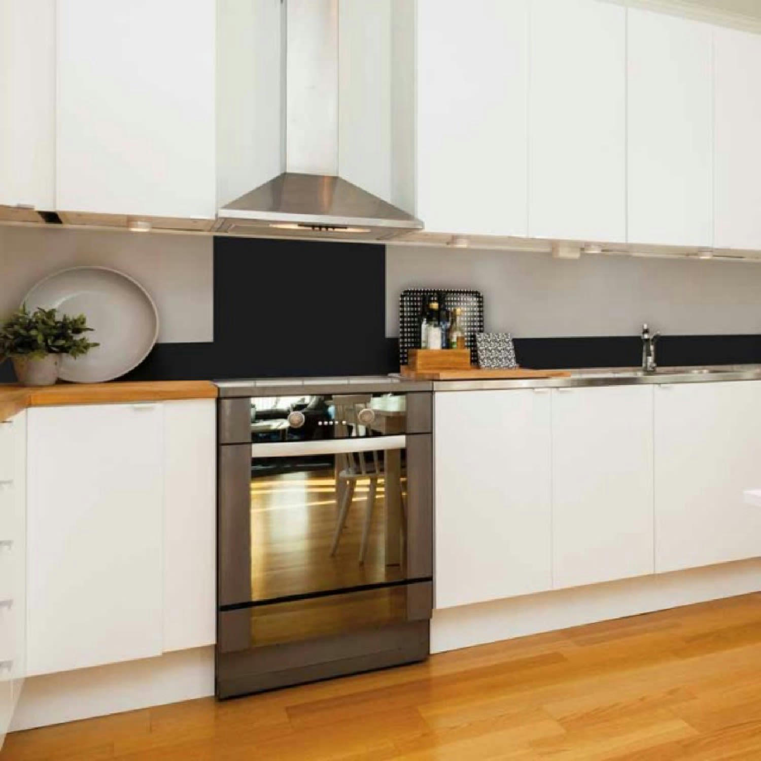 TOTAL BLACK - Crédence cuisine Bandeau ALU lot de 2 L100xH20cm Noir Uni