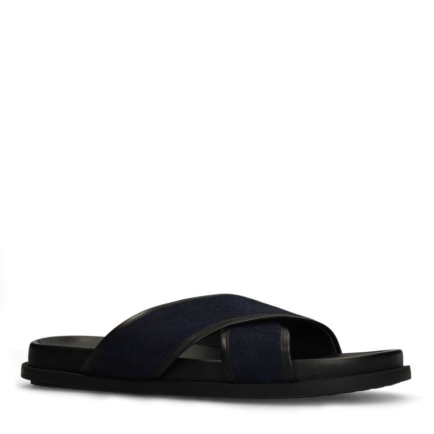 Manfield Donkerblauwe suède slippers