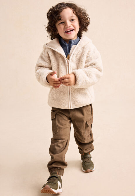 Younger Boys Ecru Borg Zip Through Jacket