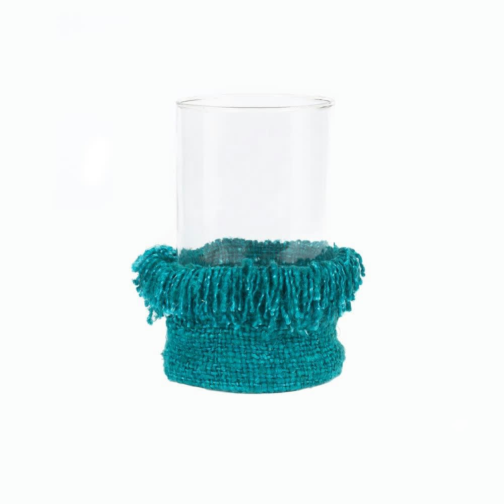 OH MY GEE - Bougeoir en verre et coton aqua 15x25