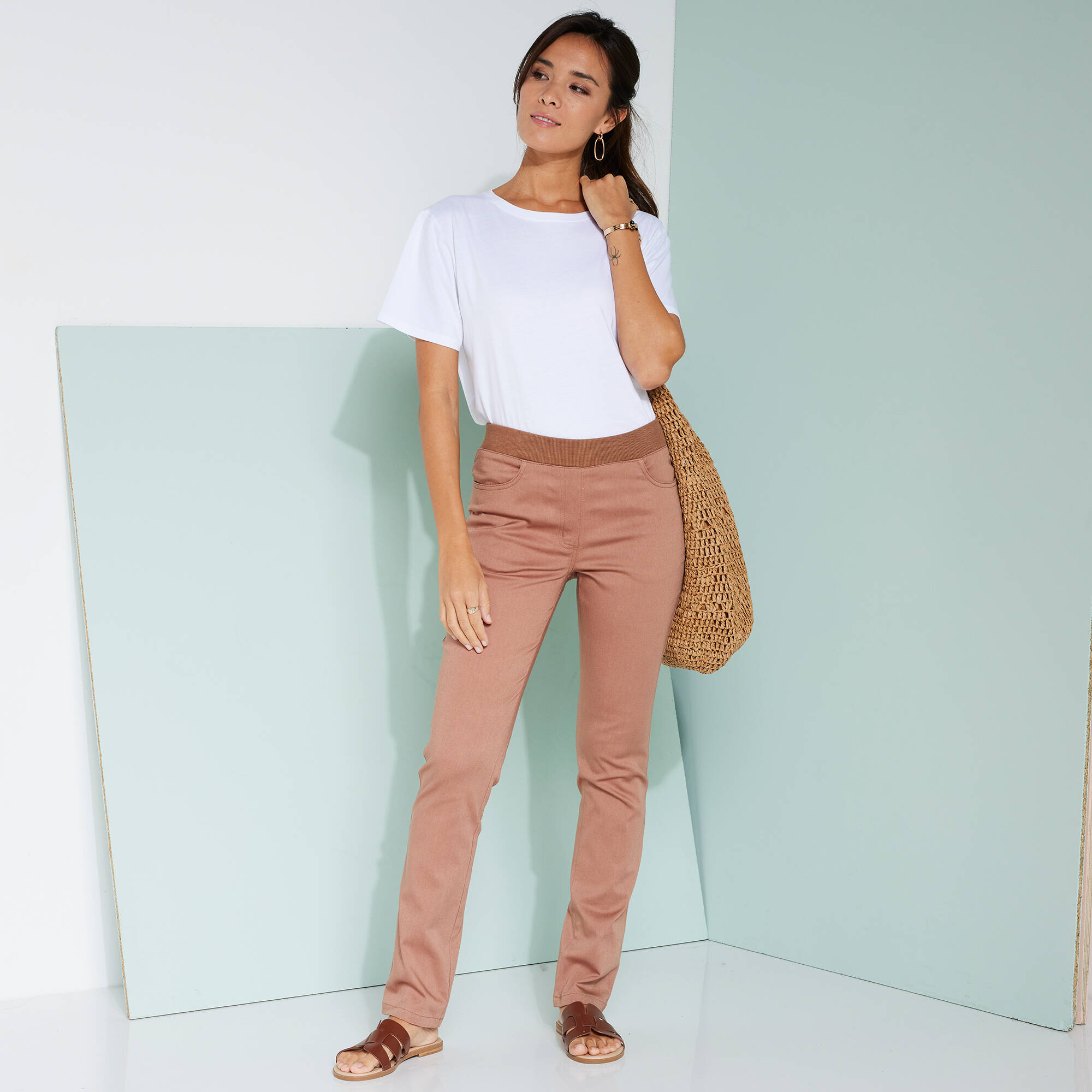 Pantalon droit "ultra confort" taille élastiquée