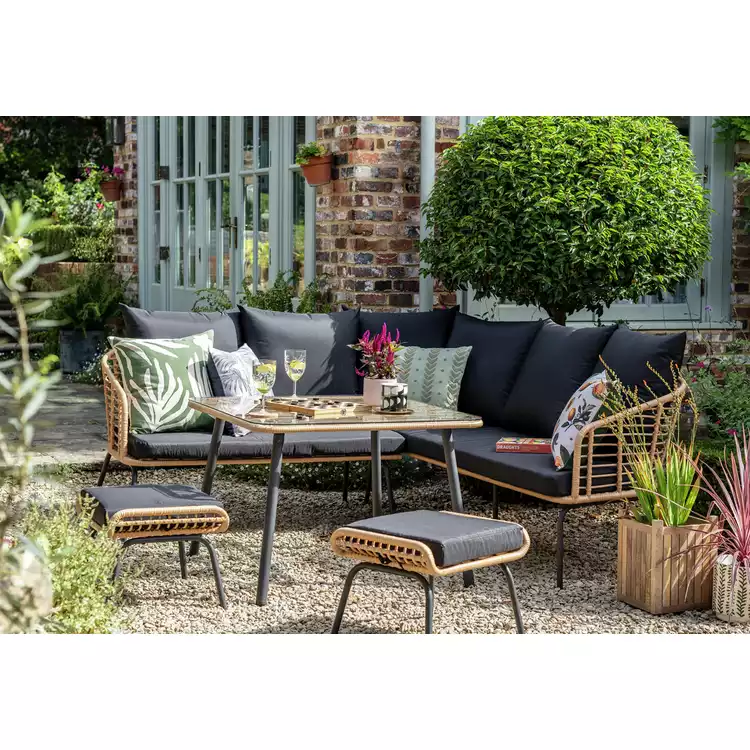 Habitat 7 Seater Rattan Effect Garden Corner Sofa Set- Black