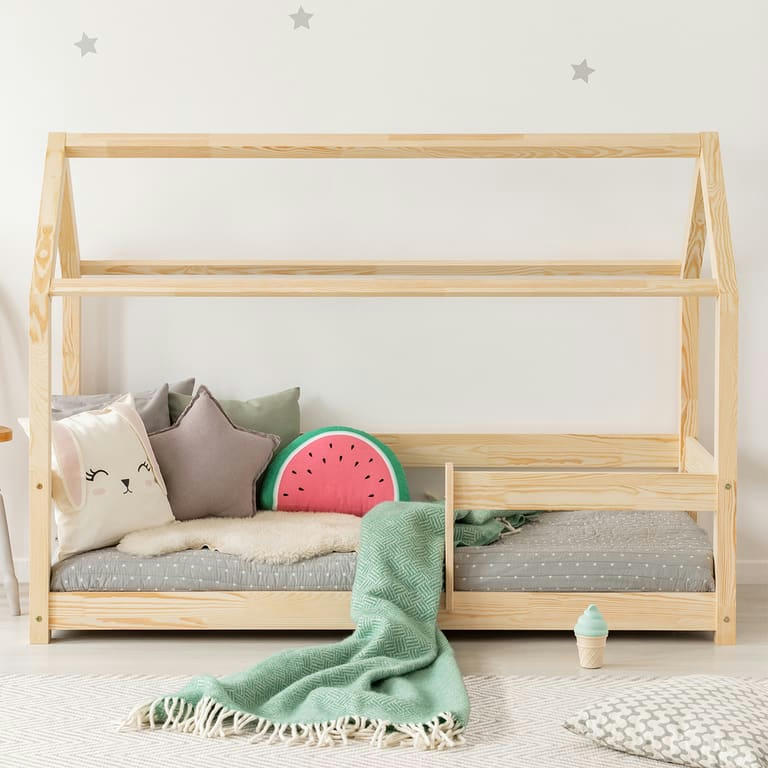 ILONA - Lit cabane 70x140 sommier inclus naturel