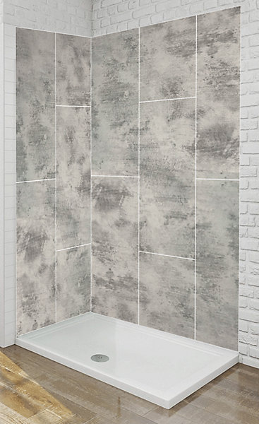 Panneau mural Alu Douche Salle de Bain CIMENT BRUT MAT CARREAUX XL 120 cm x 210 cm