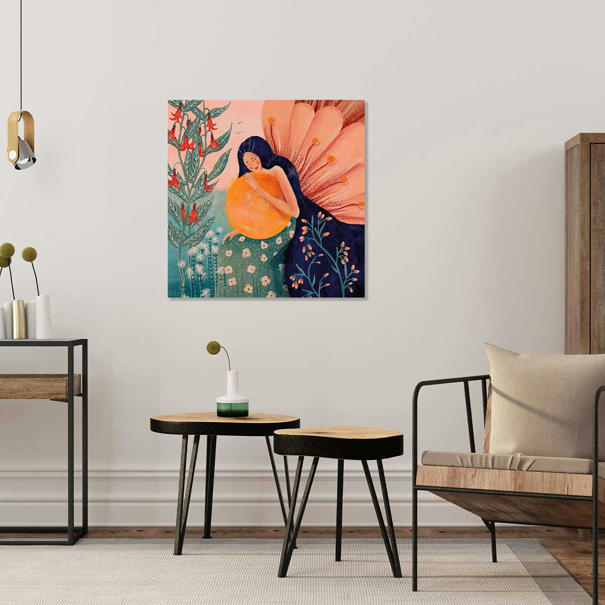 - Tableau princesse aux fleurs imprimé sur toile 30x30cm