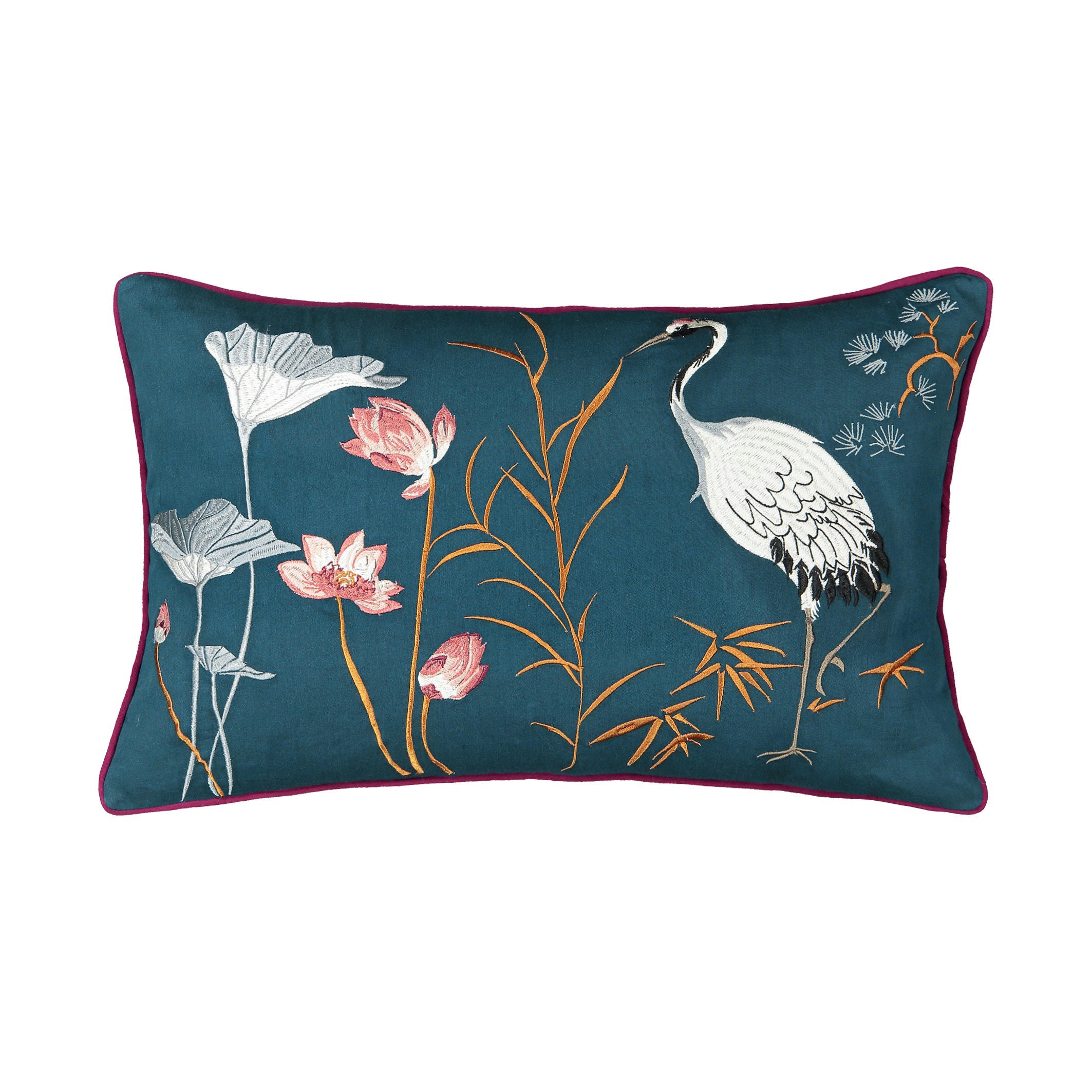 Housse de coussin brodée, Grue