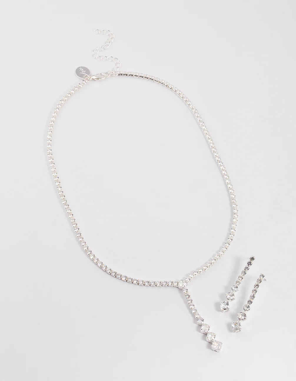 Silver Cubic Zirconia Silver Y-Neck Jewellery Set