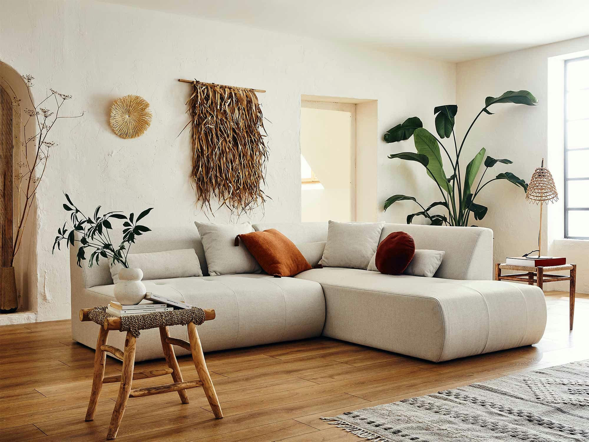 ONYX - Canapé modulable 5 places angle droit en tissu beige