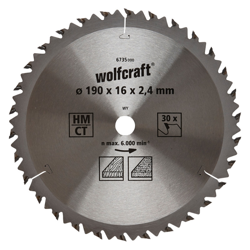 Lame de scie circulaire pour panneaux agglomérés Ø 190 x 16 mm WOLFCRAFT