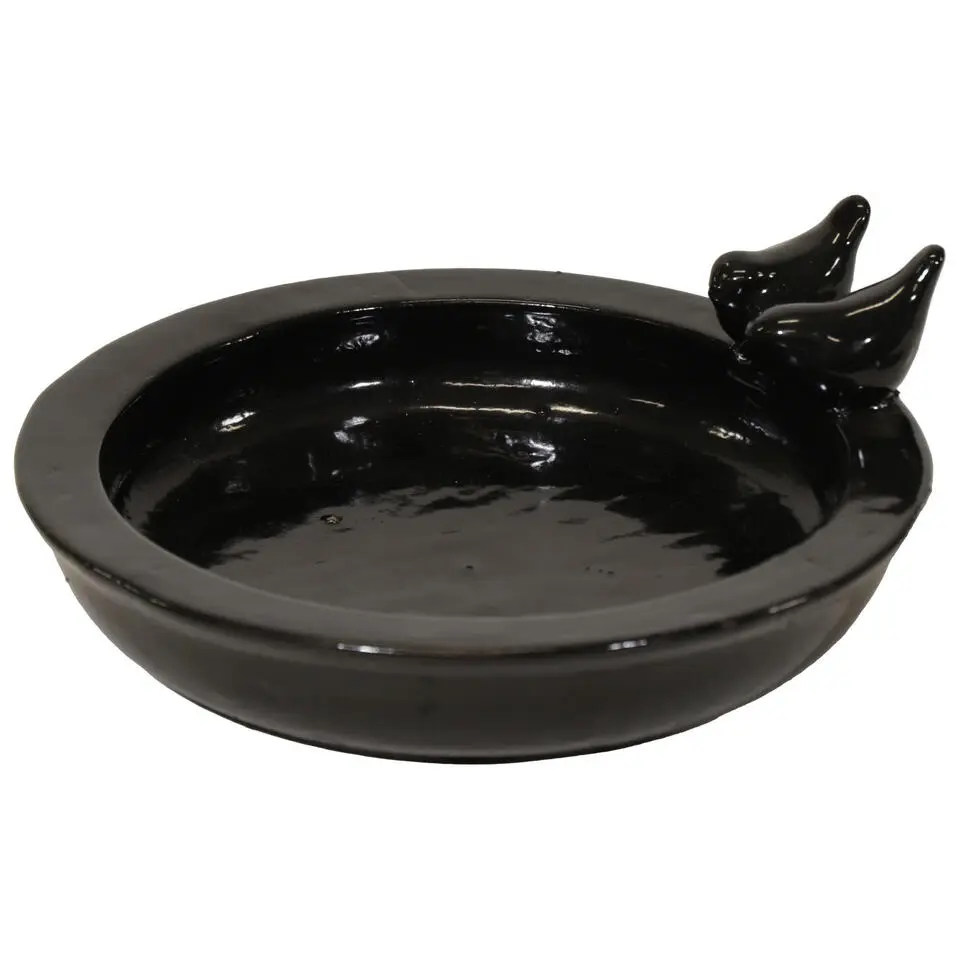 Mega Collections vogelbad/voederschaal - zwart - D30 x H11cm