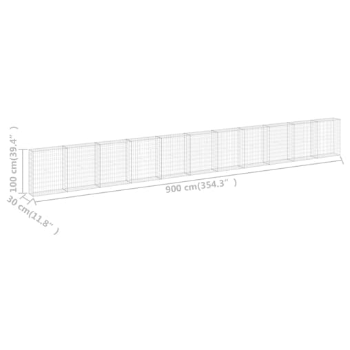 NNEVL Gabion Wall with Covers Galvanised Steel 900x30x100 cm