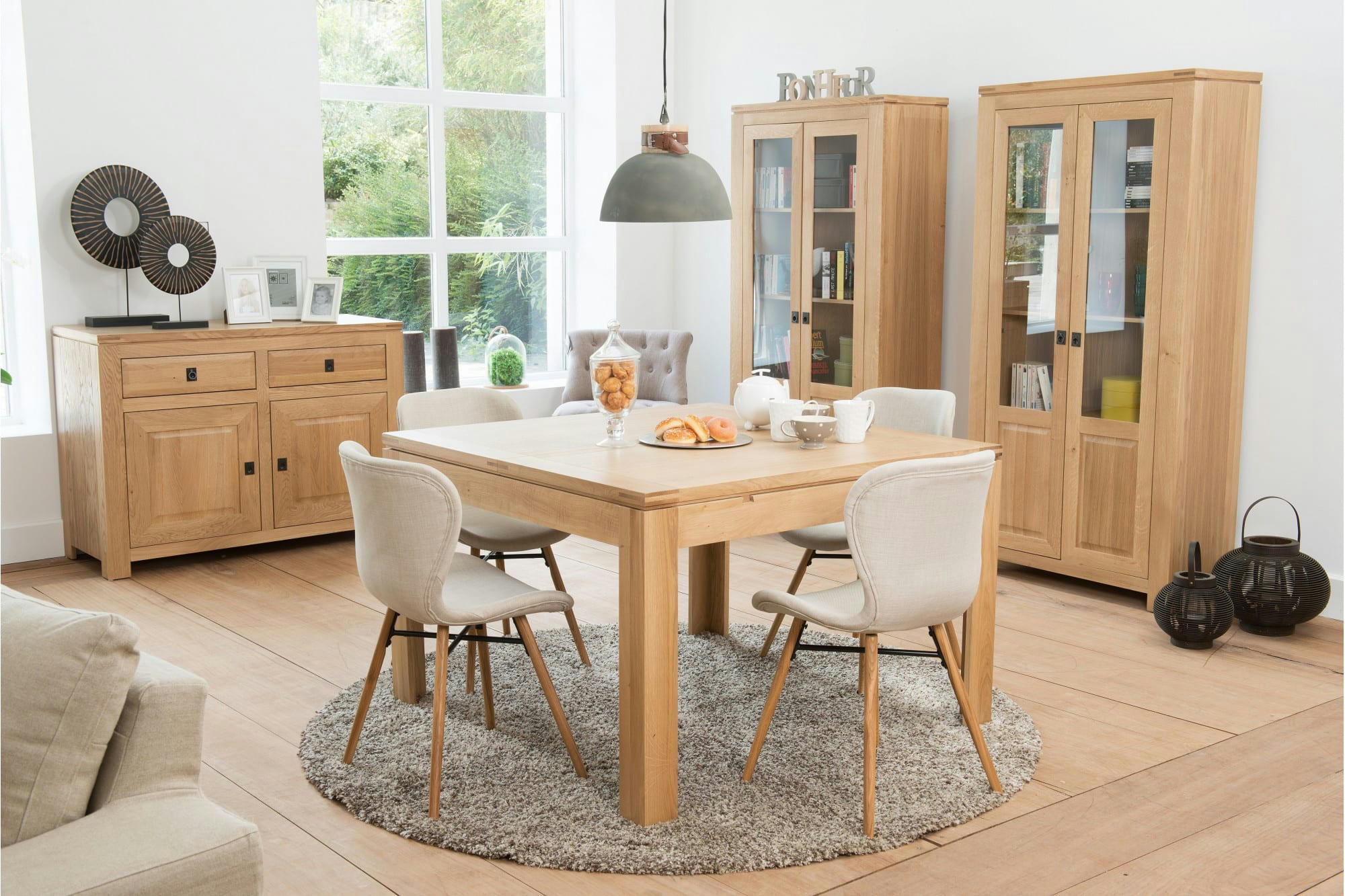 BOSTON - Table carrée extensible bois chêne clair massif L140/200