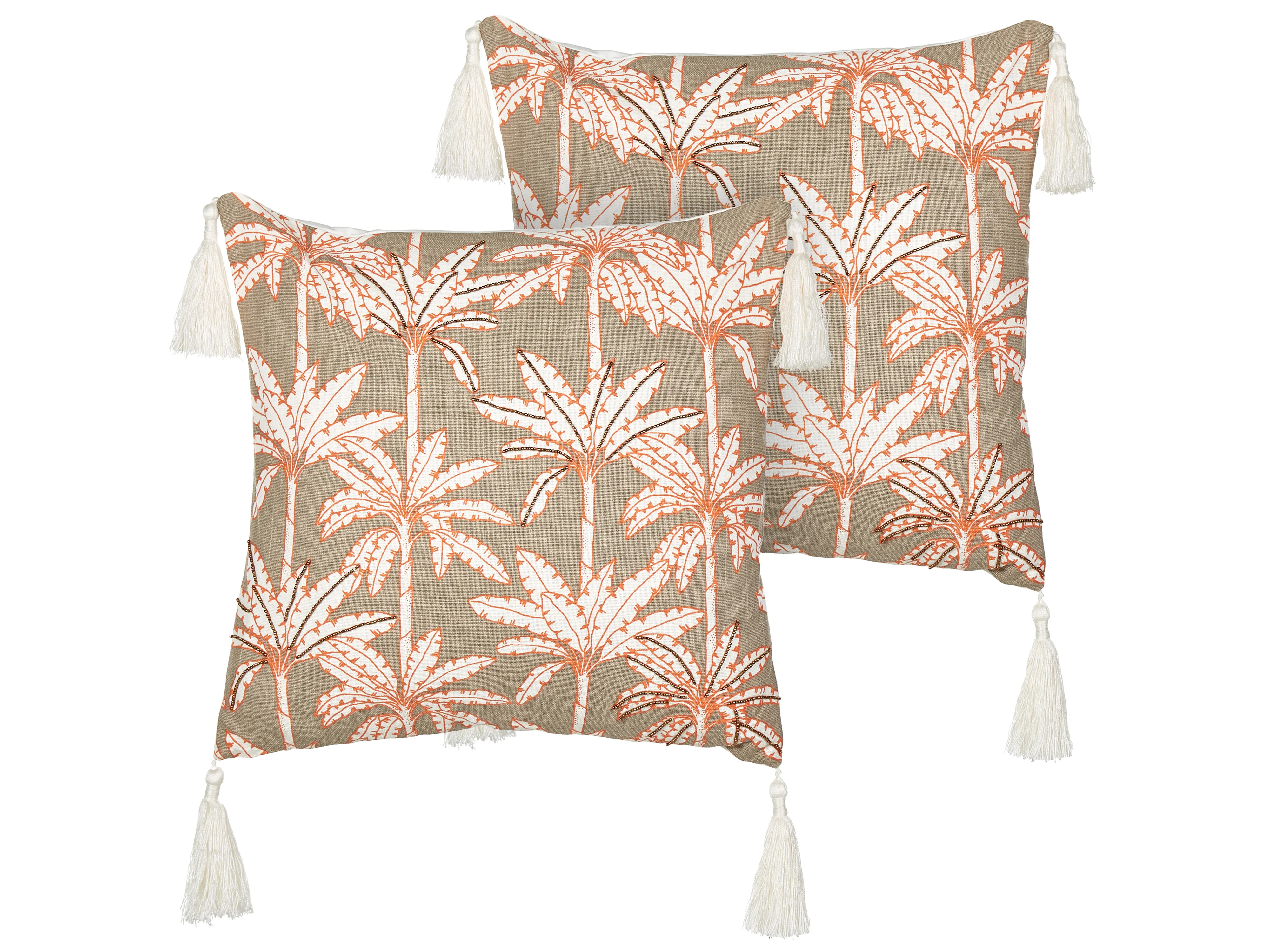 Throw Cushion MELOBESIA Cotton 45 x 45 cm Beige Plant Pattern