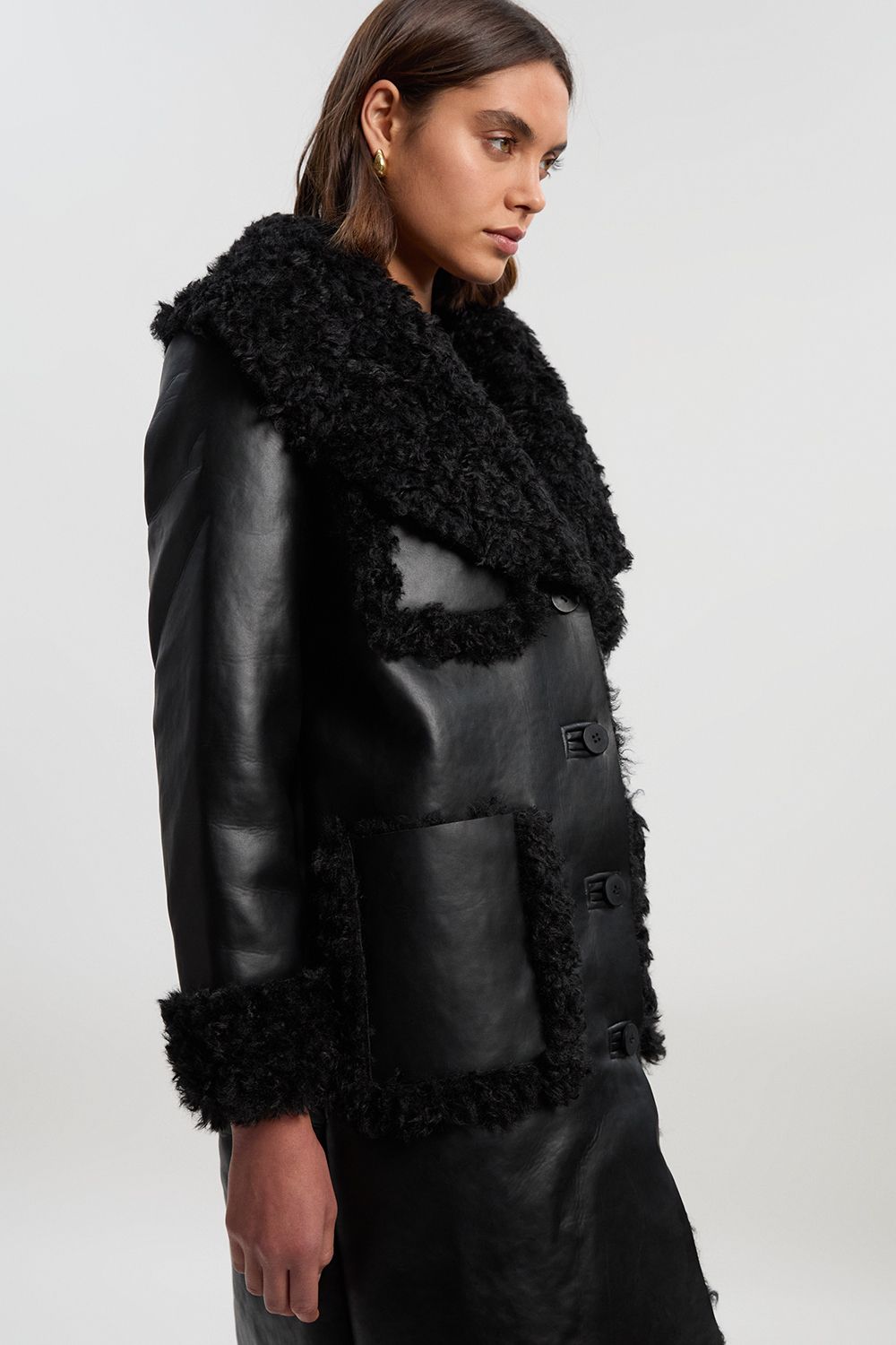 KarenMillen Faux Fur Pocket Detail Midi Coat