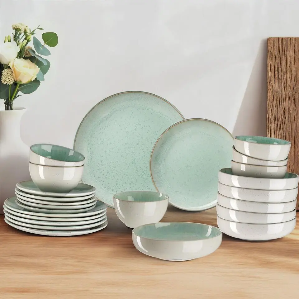 tectake Serviesset Mare van aardewerk, voor 6 personen, Mint