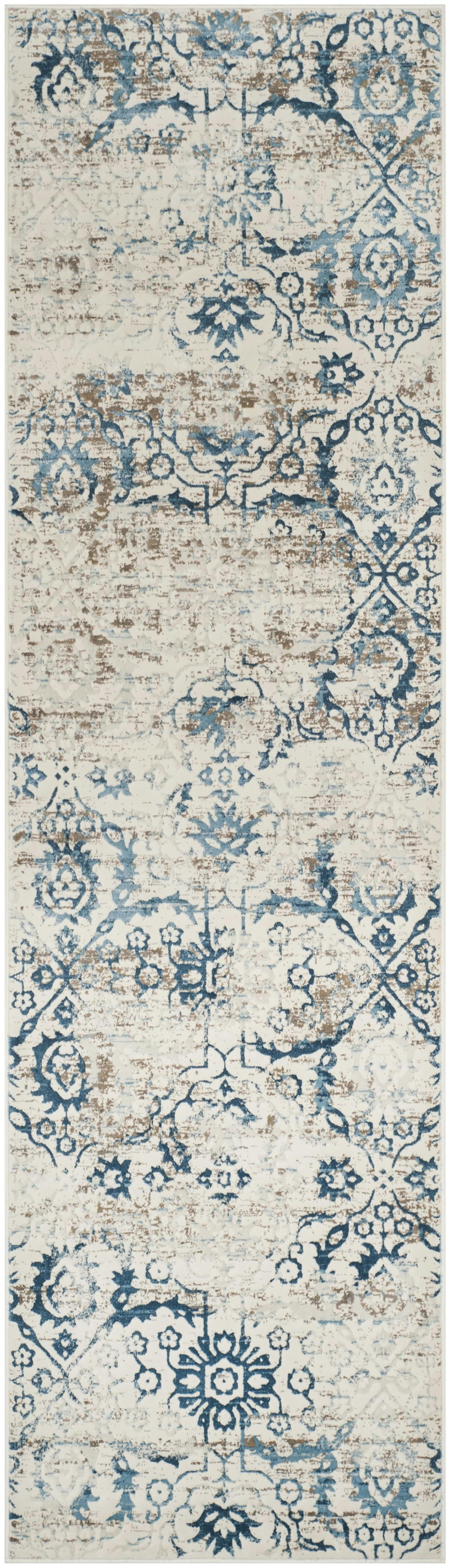 ARTIFACT - Tapis de salon interieur en bleu & crème, 69 x 244 cm