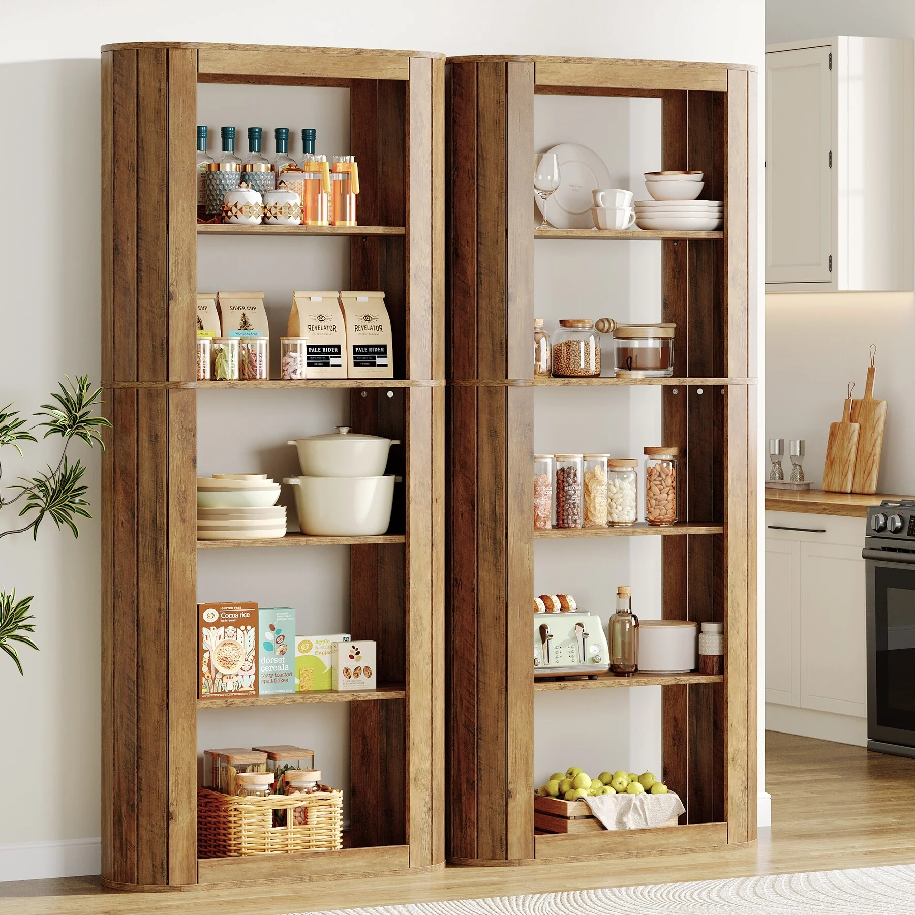 70.9 Tall Kitchen Pantry, Farmhouse Storage Cabinet with 5-Tier Storage Shelves, Brown - N/A