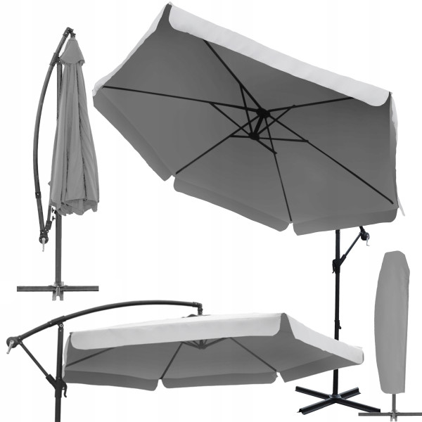 Parasol ogrodowy duży solidny składany z wysięgnikiem 350cm Dallas j. szary