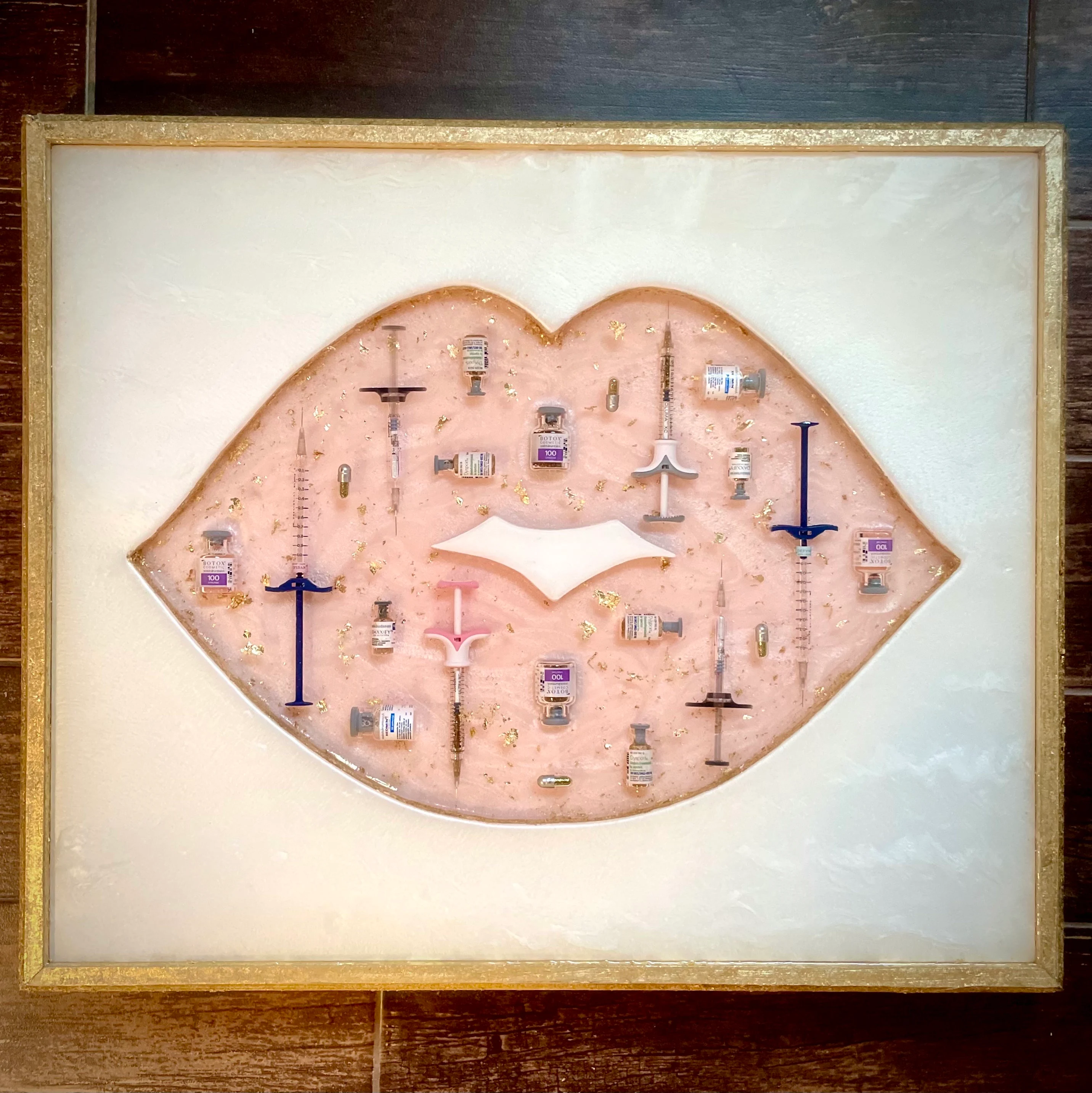 Wall Art, Embedded Aesthetic Products, Lips, Botox, Aesthetic Nurse Art, Juvederm, Fillers, Med Spa decor, Medspa, Office Decor, Resin Art