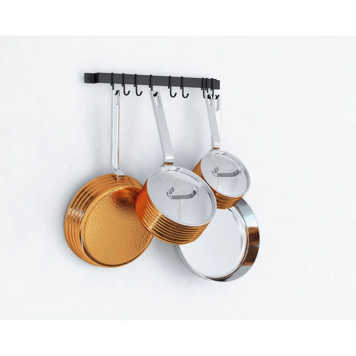 Wallniture Casto 17 Pot Rack with 10 Hooks, Steel Utensil Holder, Black