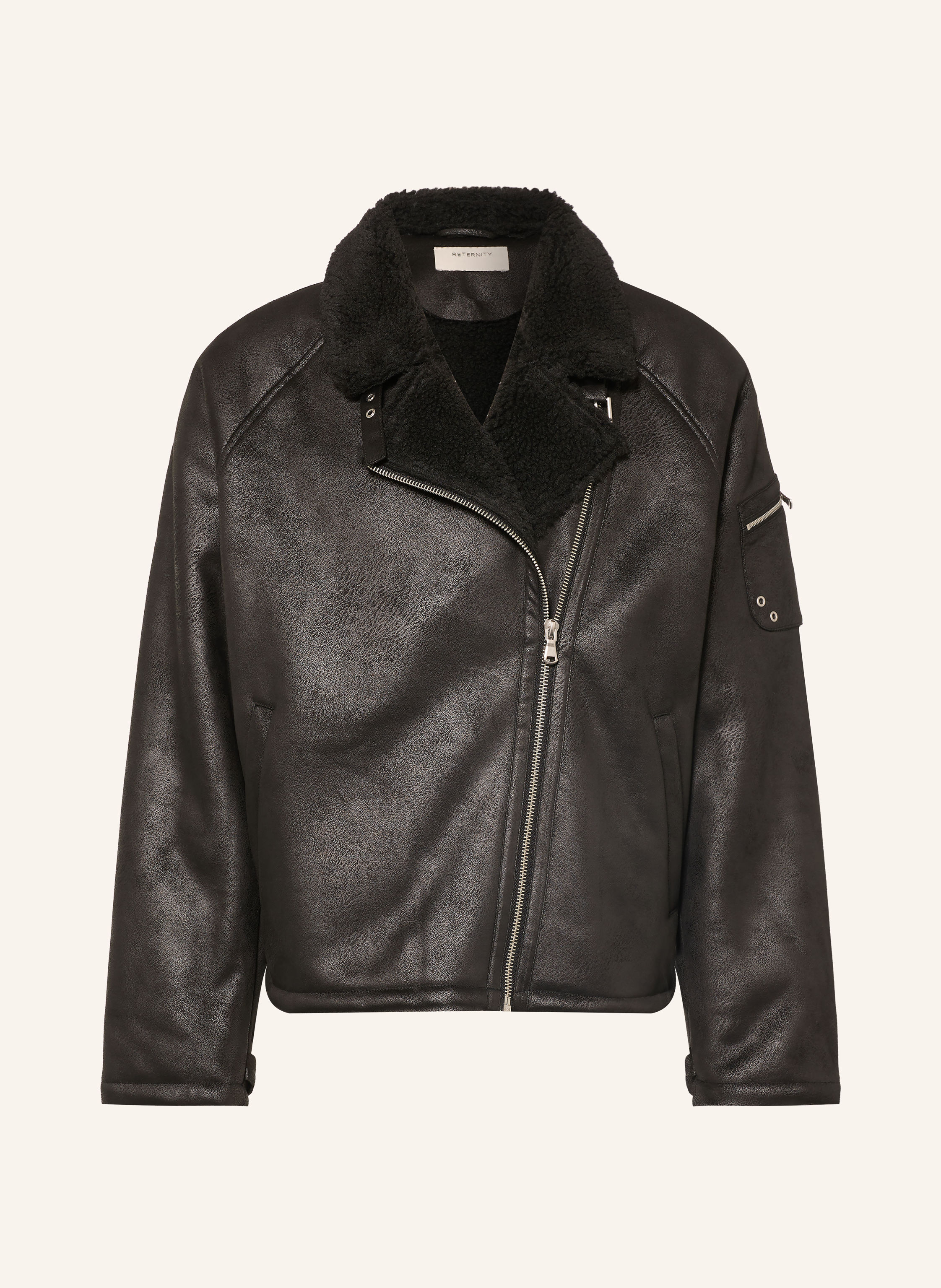 RETERNITY Bikerjacke AERO in Lederoptik mit Kunstfell