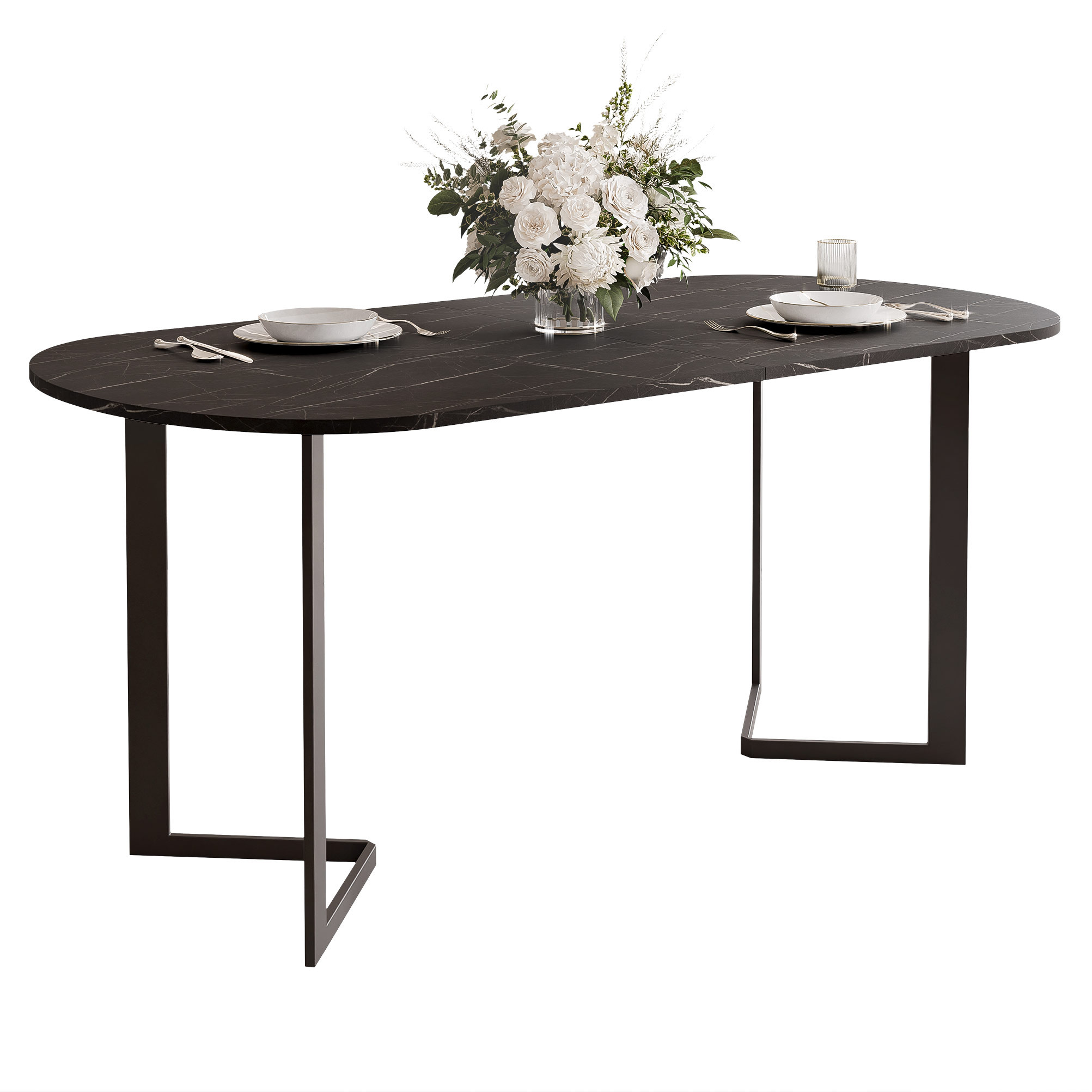 Stół rozkładany owalny PADMIN 120/220 cm - grigia pietra/czarne nogi